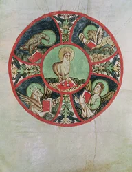 Ms. 69 fol.138v Isten Báránya az evangélisták szimbólumaival körülvéve