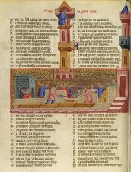 782. kézirat Trója felépítése, illusztráció Benoît de Sainte-Maure Le Roman de Troie című művéből