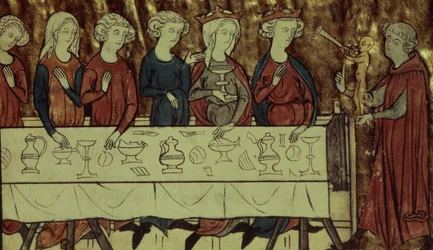 Ms Fr. 1633 f.4 Nubien, Örményország királyának születésnapi ünnepe a Le Conte de Meliacinból, Girardin dAmiens