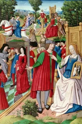 Ms Fr 225 f.120 XII. Lajos (1462-1515) beszélget Bretagne-i Annával (1496-1533) Petrarch (1304-74) 1503 illusztrációja a Remedes de lune et lautre Fortune-ból