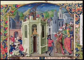 Ms Fr 2629 fol.17 Omar szultán kezdeményezi a jeruzsálemi templom újjáépítését, a Histoire de la conquete de Jerusalem, Tírusi Vilmos (kb.1130-85) c.1470