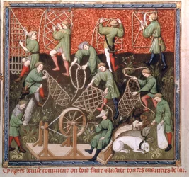Ms Fr 616 fol.53v Férfiak hálókkal, a Livre de la Chasse-ból, Gaston Phebus de Foix (1331-91) 15. század eleje