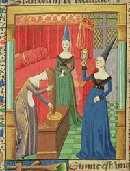 Ms Hunter 208 f.48v Feminine Vanities, A hercegek bukása, Giovanni Boccaccio (1313-75) 1472
