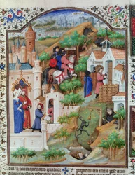 Ms Lat 17294 Fol.438 Jelenetek Szent Benedek (kb.480-kb.550) életéből Bedford hercegének breviáriumából, 1424-35