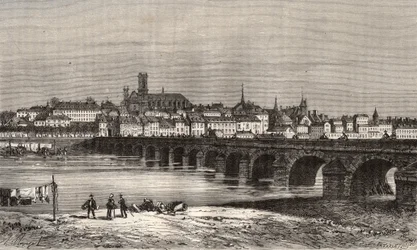 Nevers - Nievre en region Burgundia - metszet a „La France illustree: földrajz, történelem, statisztikai igazgatás” nyelven V.-A. Maláta-barna. 1884