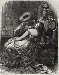 Szép nyak! Hogy egy hóhér szívesen levágná! Henrik angol király (1491-1547) feleségével, Catherine Parr-ral (1512-1548). Metszet 1871-ből Henry de Kock (1819-1892) „Histoire Des Cocus Celebres” c.
