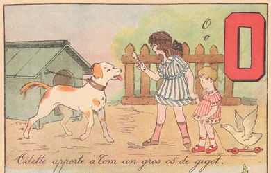 Odette egy nagy lábszárcsontot hoz Tomnak, 1920 körül (nyomat)