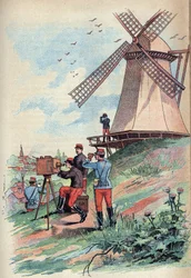 Optikai távíró – Az Optical Telegraph vagy Telegraph Chappe a 19. században – Metszet: „A tudományok mindenki számára elérhetőek – A népszerű fizika és kémia”, Alexis Clerc – 19. század vége – Magángyűjtemény