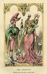 A mi Ancetresünk, karikatúra egy 1330-as akvarell után. Touchatout "Histoire de France Tintamarresque" című könyvében, Párizs.