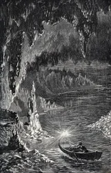 Padirac-barlang a Lot megyében, Franciaországban - Földalatti folyó - Gouffre de Padirac - a franciaországi Lotban - "" PATRIE" metszet - PIQUE FRANCIAORSZÁG LEÍRÁSA 6 KÖTETÉSBEN LUCIEN HUARD - 19. század vége