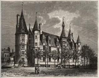 Palais ducal de Nevers - Chateau du 15. - 16. század - metszet a "La France illustree: földrajz, történelem, statisztikai igazgatás" V.-A. Maláta-barna. 1884
