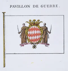 Pavillon de Guerre, részlet a Monacói zászlókból (lásd: 103834), egy francia zászlóskönyvből, 1819 körül