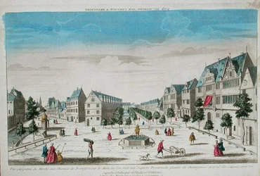 A frankfurti Rossmarkt perspektivikus képe (színes metszet)