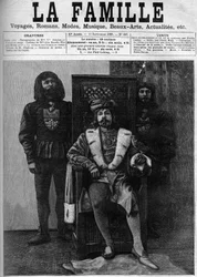 Pierre Loti XI. Lajos jelmezben fogadja vendégeit a kastélyában egy buli során, XI. Lajos korabeli dekorációban. „A család” címlapja 1888-ból.