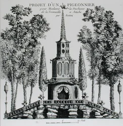 Egy galambház terve, George Louis Le Rouge "Details des Nouveaus Jardins a la Mode" című művéből, 1775-78 körül jelent meg (metszet) (fekete-fehér fotó).