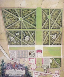 A Comte de Caraman tulajdonában lévő roissy-i kastély és park terve (toll, tinta és WC papíron)