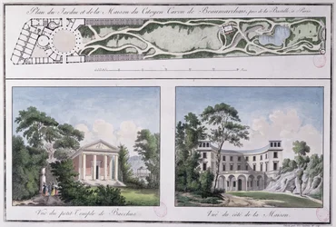 Pierre Augustin Caron de Beaumarchais (1732-99) számára Lemoine által épített kert és ház terve, 1784 körül