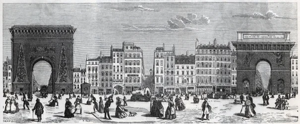 Porte Saint-Denis és rue faubourg Saint Denis – Porte Saint Martin és rue faubourg Saint-Martin Edmond Texier (1815-1887) metszet a „” Tableau-de-Paris”-ban