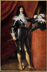 XIII. Lajos (1601-1643) portréja lábán páncélban A 17. századi francia iskola festménye. Musee du chateau de Chambord – XIII. Lajos (1601-1643) páncélos teljes alakos portréja. A 17. századi angol iskola festészete. Múzeum a