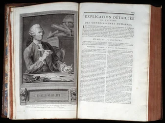 Alembert portréja és a Diderot and Alembert Encyclopedia szövegoldala