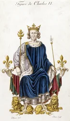 VI. Károly portréja a trónján - metszet 19. század
