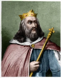 Clotaire (Clothaire) II (584 - 628), Neustria királyának és a frankok királyának portréja - Lavallee „” Histoire des Francais” című könyvében, metszet, sd.