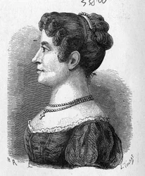 Elisa Garnerin, Garnerin unokahúga portréja, aki az utóbbi által feltalált ejtőernyőt próbálta ki - a „tudomány Albumában”; jeles tudósok; Nagy felfedezések””” 1896.