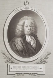 George Frederick Handel (1685-1759) portréja, egy kotta előlapja