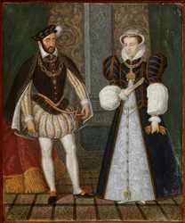 Henrik (1519-1559) és Medici Katalin (Caterina de Medici) (1519-1589), francia király és királynő portréja. Névtelen francia festmény