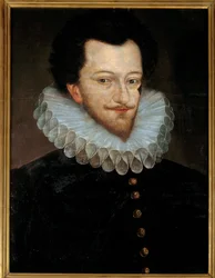 I. Lotaringiai Henrik portréja, Guise harmadik hercege, az úgynevezett scaar (1550-1588) A francia iskola névtelen fafestménye. 16. század V. 0,66x0,46 m