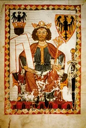 Henrik (1165-97), német király, Szicília és a Szent Római Birodalom császárának portréja. A „Manesse” kódex miniatűrje