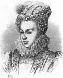 Margot királynőként ismert Valois Margit (1553-1615) portréja, IV. Henrik felesége. In "" Histoire Populaire de la France"", sd. ver1885. Metszés.