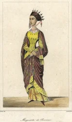 Marguerite de Provence (1221 - 1295), francia királynő, IX. Lajos felesége portréja. Metszet 19. század.