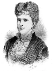 Maria Pia portugál királynő (1847-1911) portréja. Metszet a „Le Monde Illustré”-ben, 1886. május 22.