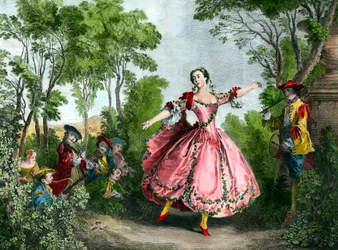 Marie Anne de Cupius de Camargo dit La Camargo (1710-1770) táncosnő portréja Metszet a 18. századi Párizsról. Az Opera könyvtári múzeuma