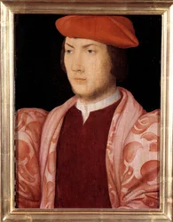 Odet de Coligny, Chatillon bíborosának portréja 1534-ben (Gaspard de Coligny, Marechal francia ágyék fia és Gaspard de Coligny admirális testvére) (1517-1571) 1535 körül A 16. századi francia iskola festménye. Homályos. 0,32x0,23 m. Versaille