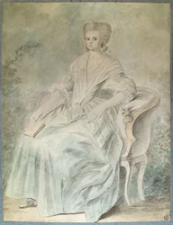 Olympe de Gouges (özvegy Aubry, más néven Marie Gouze) portréja (Madame Aubry) (1748-1793) feminista, politikus és írónő. Névtelen 18. századi akvarell. Homályos. 0,21x 0,28 m. Párizs, Louvre Múzeum