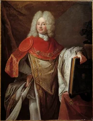 Philippe Joseph Perrotin de Barmond, Szent Mihály lovag portréja a Francia Iskola festőrendjének teljes jelmezében. 1720 V. 1,33x1,03 m Párizs, Becsületlégió Múzeum - Philippe Joseph Perrotin, Barmond portréja, Chevalier de