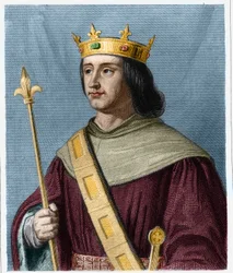 Philippe VI de Valois (1294 - 1350), francia király portréja – Lavallee „” Histoire des Francais” című könyvében, metszet, sd.