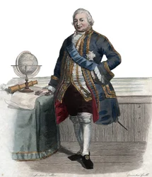 Pierre Andre de Suffren de Saint Tropez (Saint-Trophez), suffreni végrehajtó (1729-1788), francia admirális portréja. Illusztráció Edmond Mennechet „A francia Plutarkhosz” című könyvéből