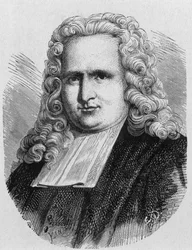 Pieter (Petrus, Pierre) van Musschenbroek (1692 - 1761) portréja, holland fizikus, az első elektromos kondenzátor (leideni palack) feltalálója 1745-ben - a „tudomány albumában”; jeles tudósok; Nagy felfedezések””” 1896.
