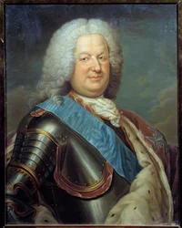 Stanislas Lesczinski (1677-1716) lengyel király, lotharingiai herceg portréja és a francia iskola bárfestménye. 18. század. Nap 0,76x0,6 m