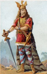Vercingetorix (Kr. e. 72-46), a gallok királyának portréja. Kromolitográfia, 1890 körül.