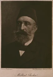 Khedive Tawfik portréja, Georg Moritz Ebers (1837-98) Egyiptomból, 1881 (bw metszet)