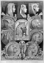 Az ókori egyiptomi királynők és királyok portréi, Georg Moritz Ebers (1837-98) Egyiptomból, 1881 (bw metszet)