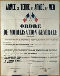 Plakát az általános mozgósításról Franciaországban, 1914. augusztus 2-án, a Ministere de la Guerre et de la Marine által