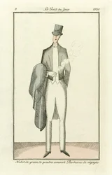 Porított gabona szokás fedett. Vicuna felöltő a Costumes Parisiens, pub.1912-ből (kézi színezett metszet).