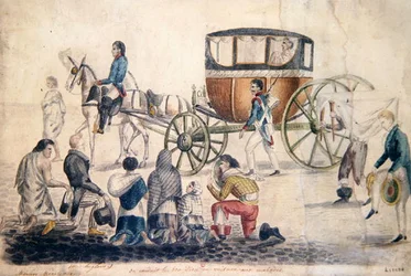 Pap szentáldozást visz a betegeknek és haldoklóknak, 1850 körül (gouache papíron)