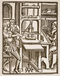 Nyomda, Hegesippus címlapja, nyomta Jodocus Badius Ascensius, Párizs, 1511 (szépia fotó)