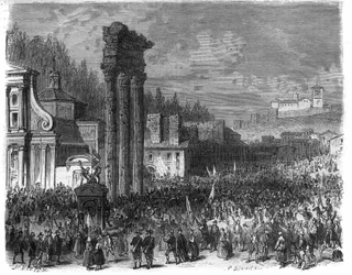 A Római Köztársaság kikiáltása 1798-ban. (Proclamation della repubblica romana nel 1878) Maurice Lachatre „Histoire des Papes-King-Queen-and-Empereurs a travers les centuries” című metszete